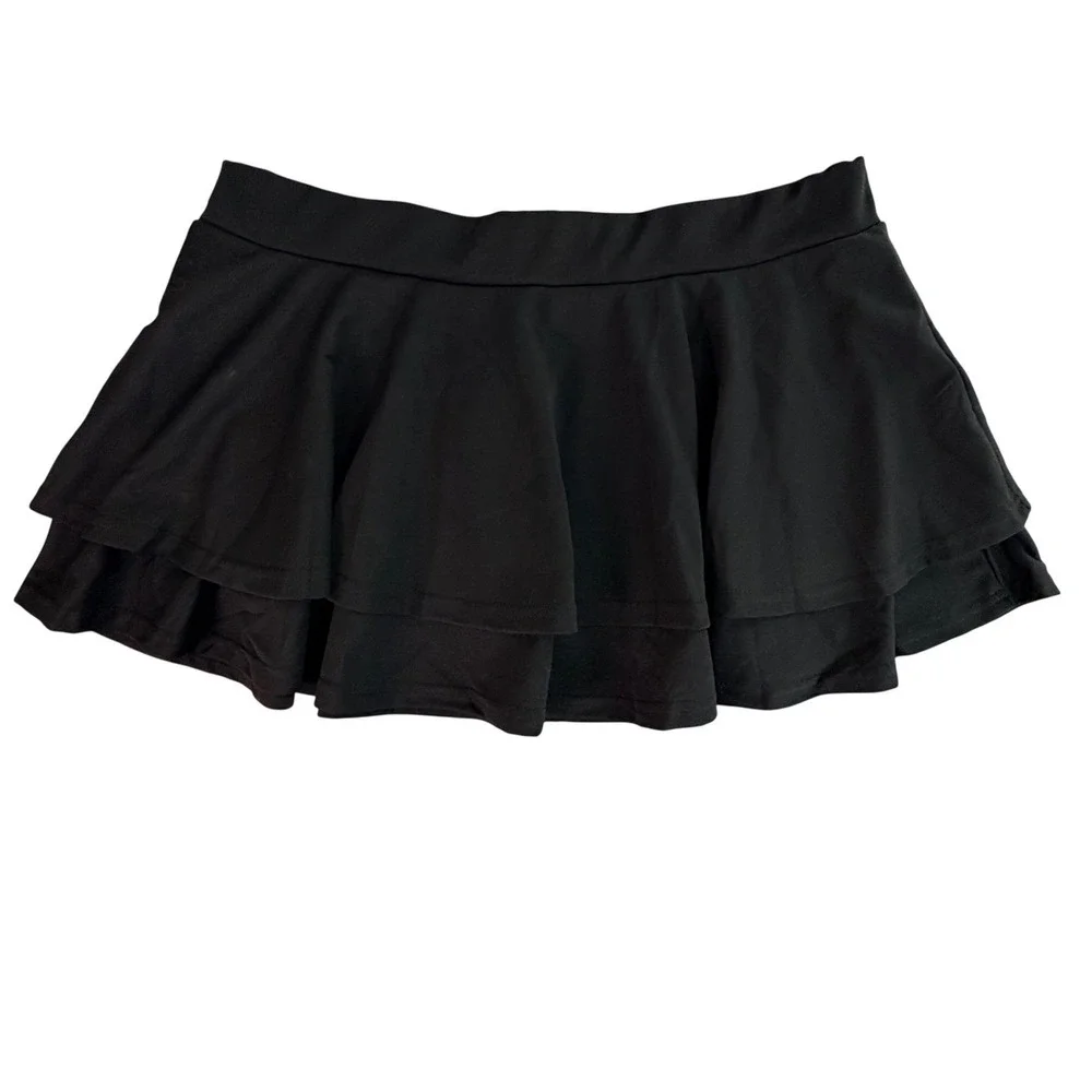 NWT Micro Mini Womens Tiered‎ RuffleSkirt Black Stretchy Flared Skater Skirt XL